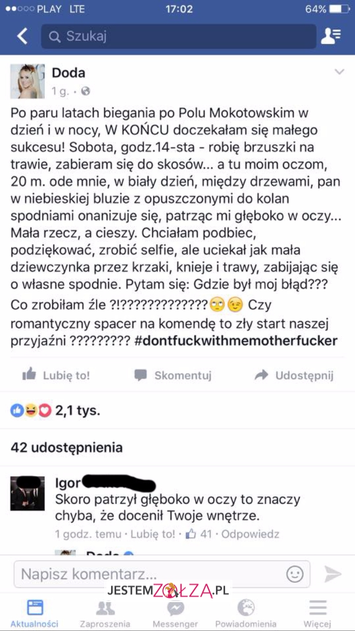 Patrzył Dodzie głęboko w oczy