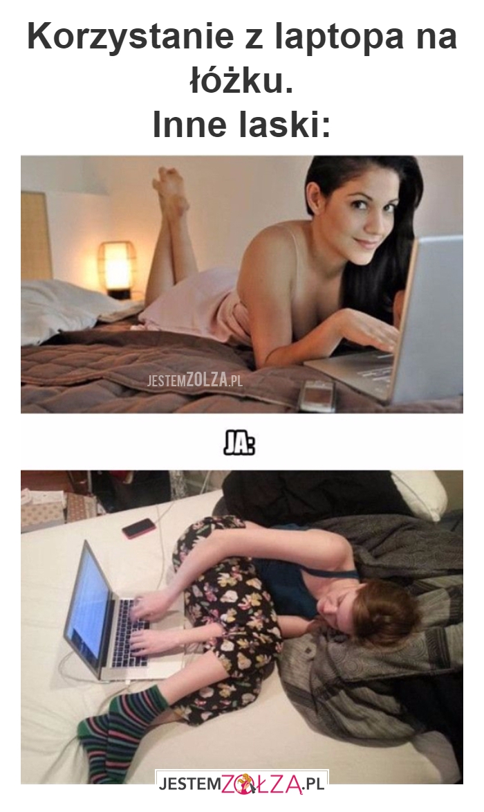 Korzystanie z laptopa na łóżku