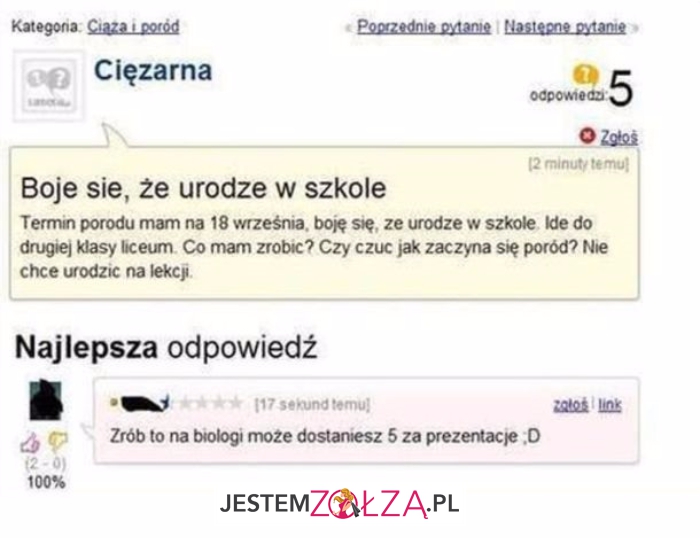 Boję się, że urodzę w szkole...