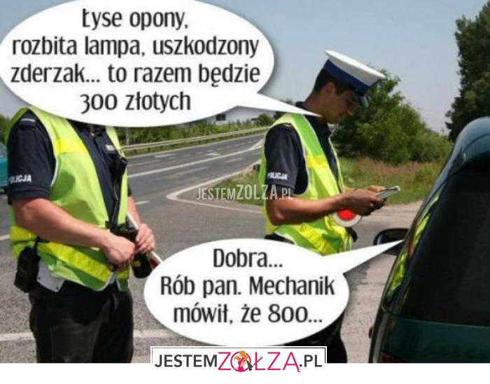 łyse opony, rozbita
