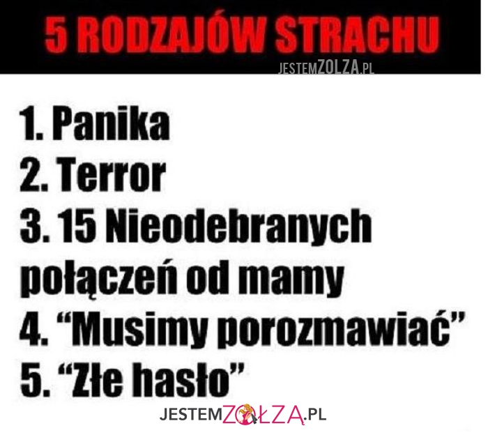 5 rodzajów strachu