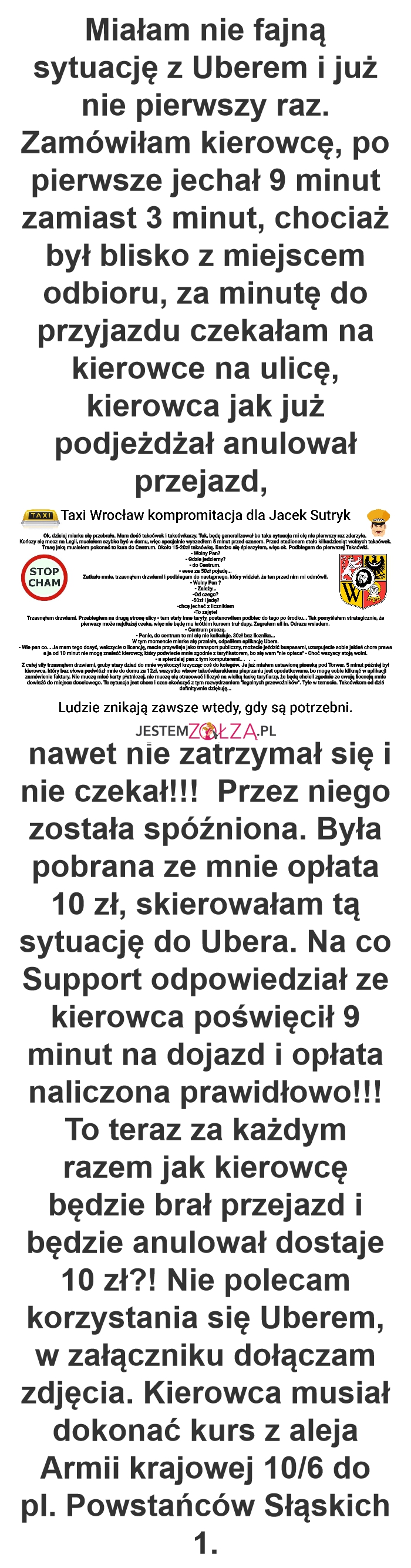 Uber Wrocław usługa niewykonana 