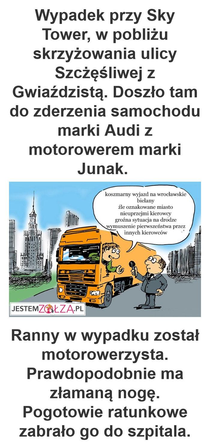 Wypadek koło Sky Tower. Zderzenie audi z junakiem